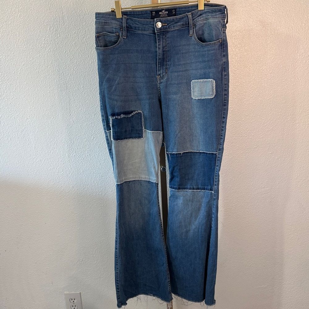 Hollister Blue Patchwork Flare Jeans-size 32